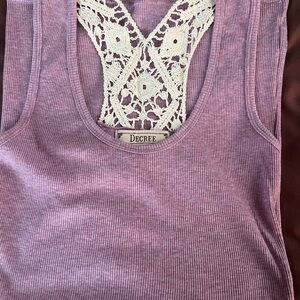 Decree Lavender Ribbed Tank with Cream Lace Racerback